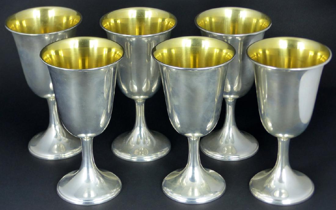 6pc ROGERS STERLING SILVER GOBLETS w GOLD WASH