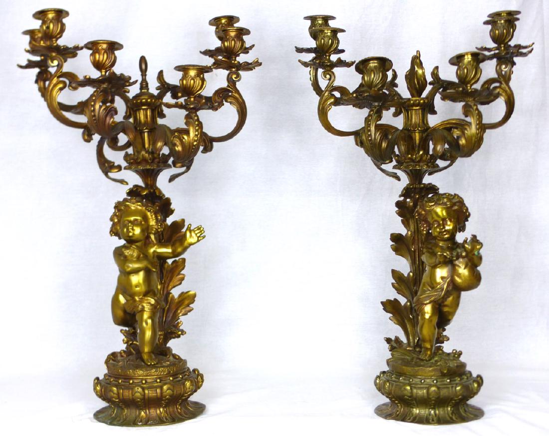 PR ANTIQUE FRENCH BRONZE 6-ARM CHERUB CANDELABRA (1 of 18)