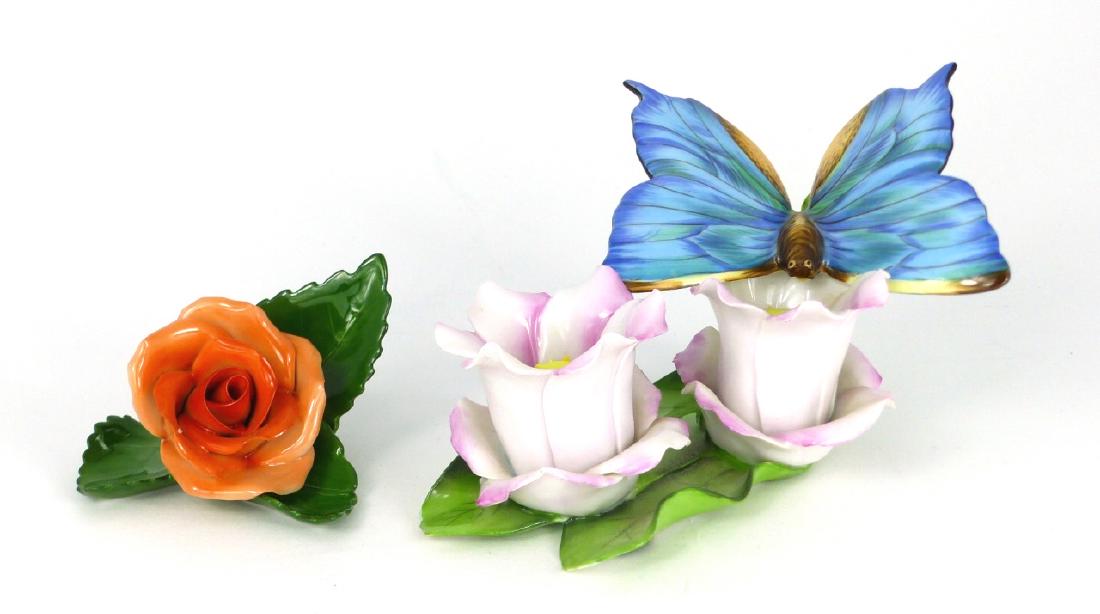 2pc HEREND PORCELAIN FLOWERS & BUTTERFLY (1 of 7)