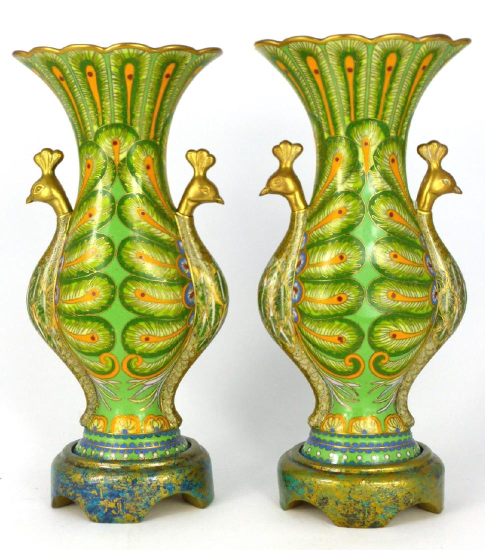 PR CHINESE CLOISONNE PEACOCK VASES (1 of 4)
