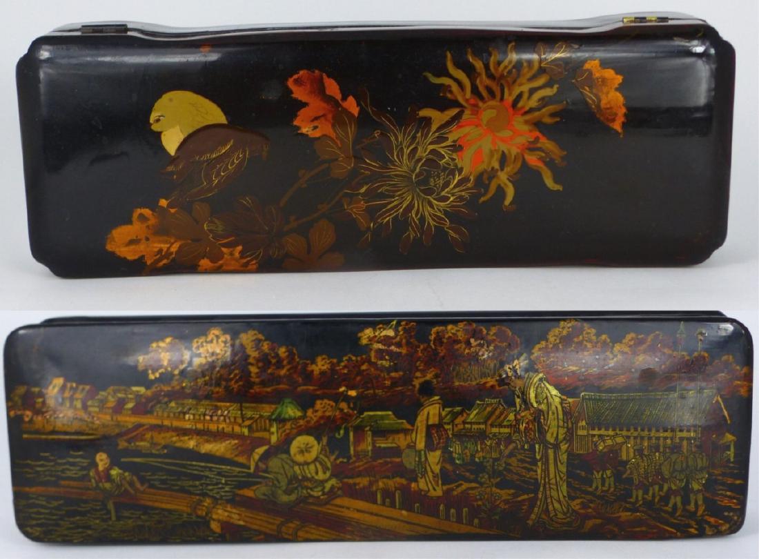 2pc CHINESE BLACK LACQUERED BOXES (1 of 6)