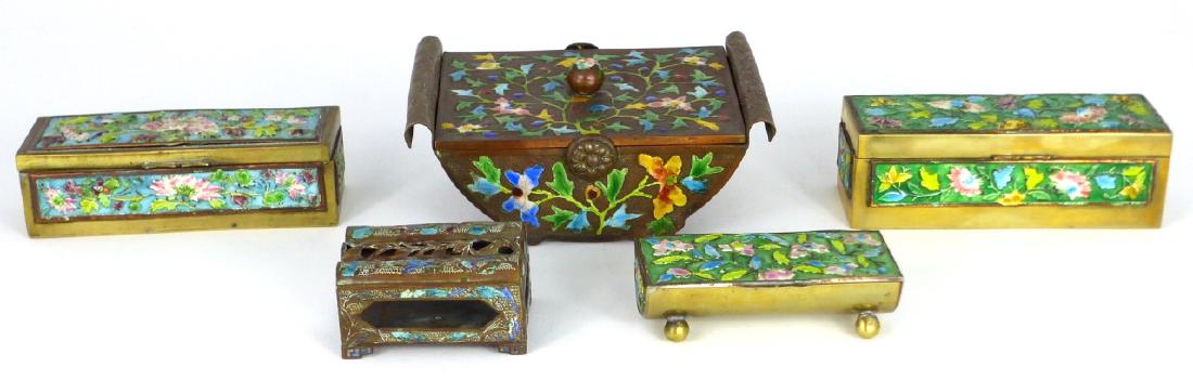5pc CHINESE ENAMELED BRASS OBJECTS (1 of 2)