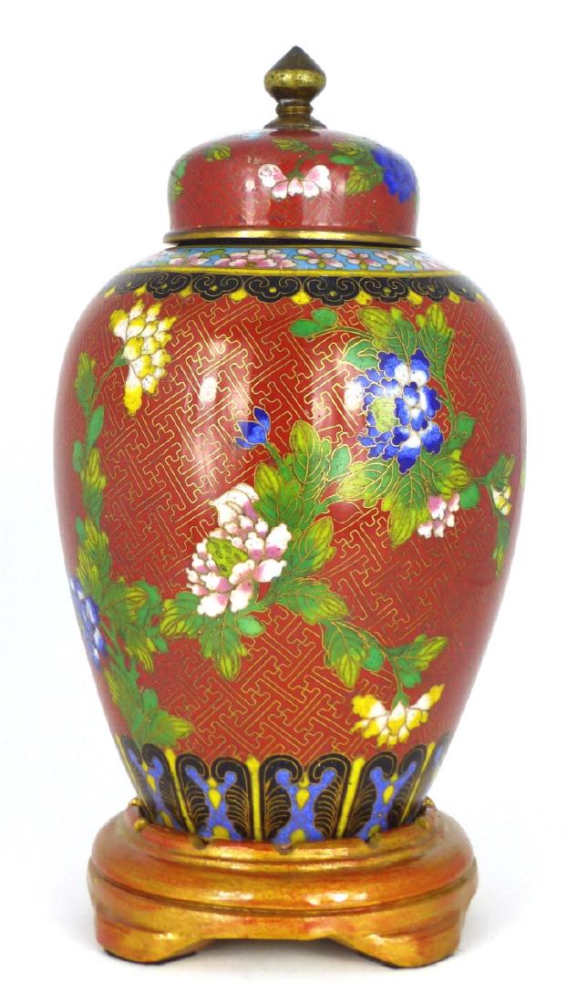 CHINESE CLOISONNE COVERED URN RED GROUND (1 of 5)