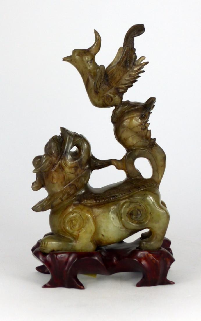 CHINESE CARVED HARDSTONE FOO LION w BIRD (1 of 4)