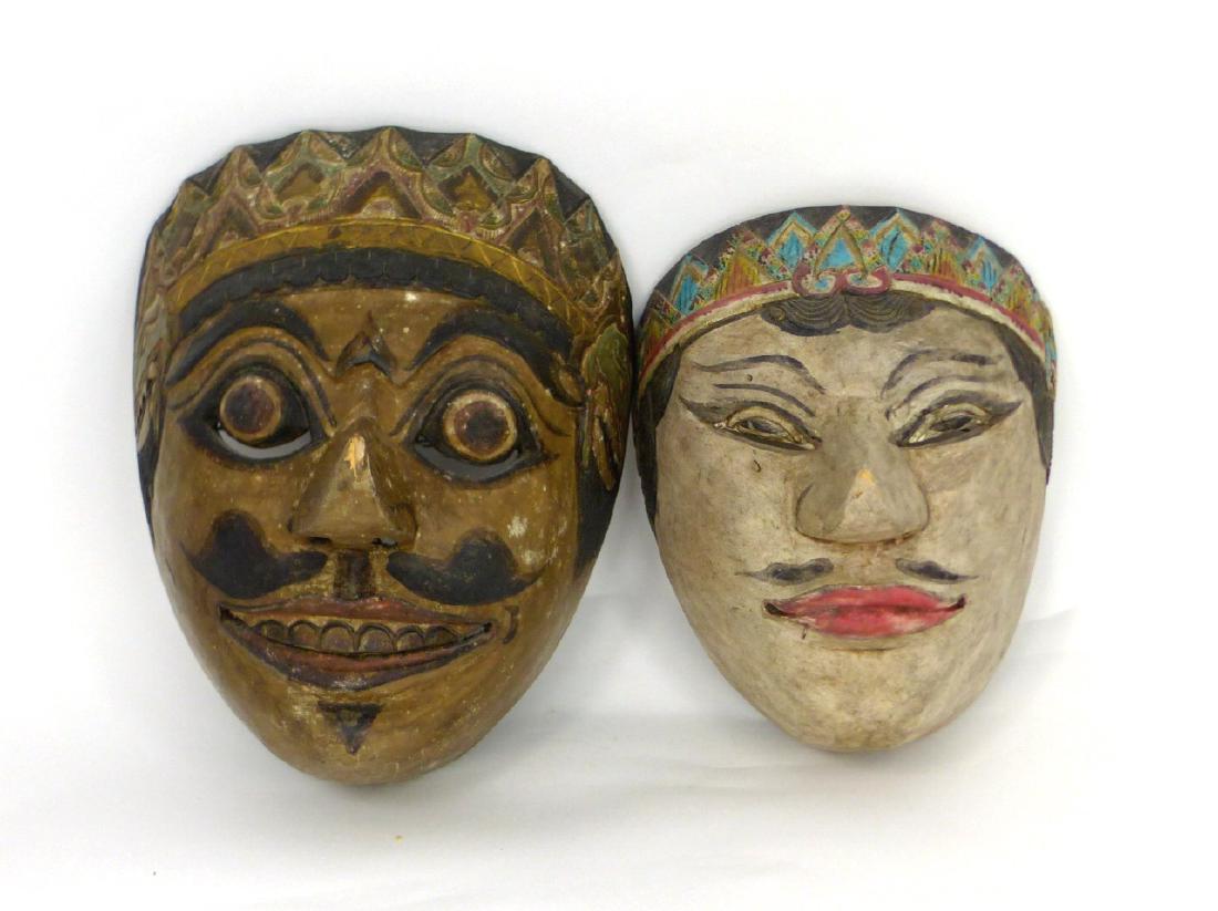 2pc ASIAN CARVED & POLYCHROMED WOOD MASKS (1 of 5)