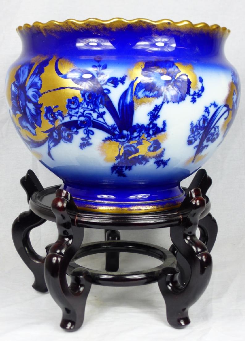 COBALT & GILT PORCELAIN JARDINIERE w STAND (1 of 8)