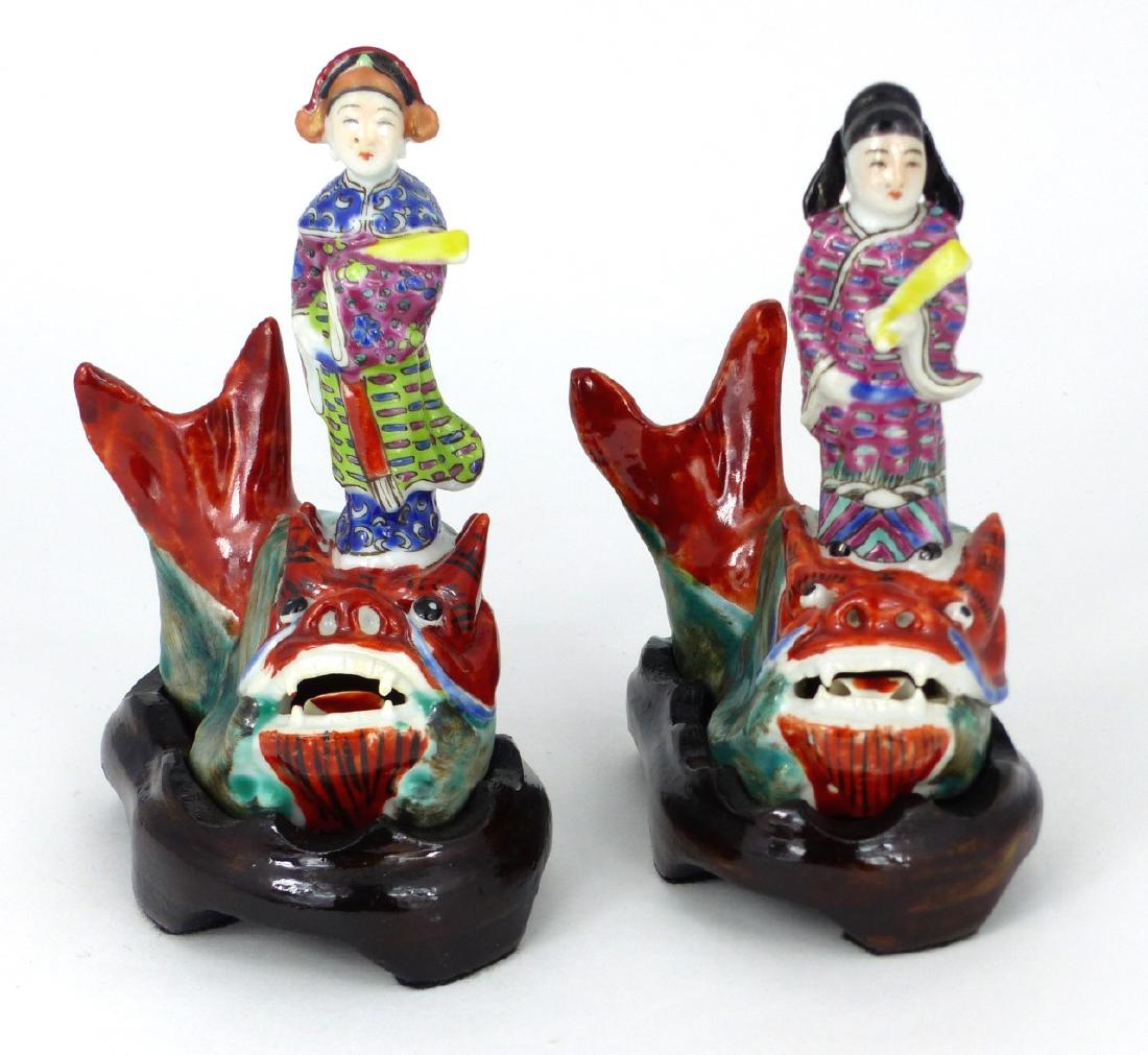 PR CHINESE PORCELAIN FIGURES ON FISH (1 of 5)