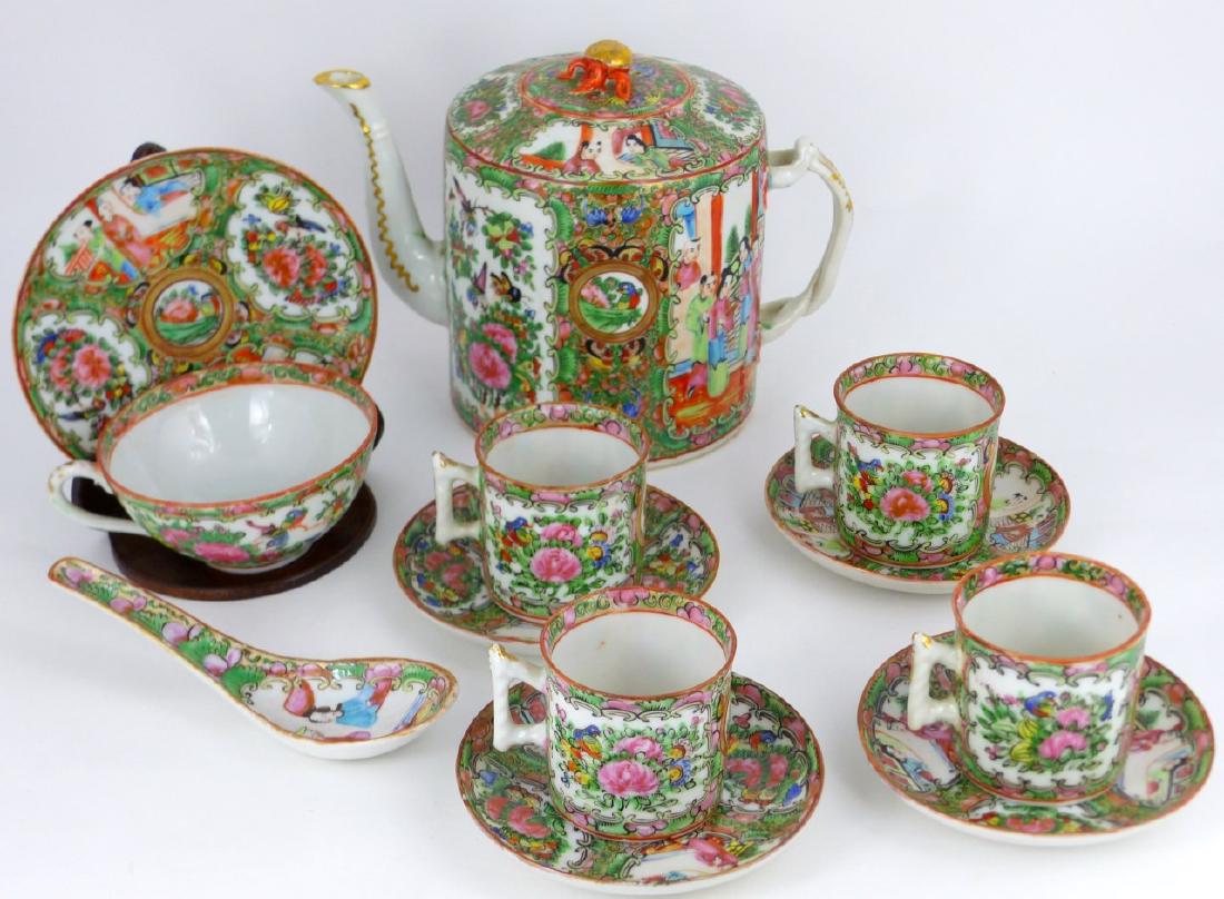 12pc CHINESE ROSE MEDALLION PORCELAIN TEA SET (1 of 8)