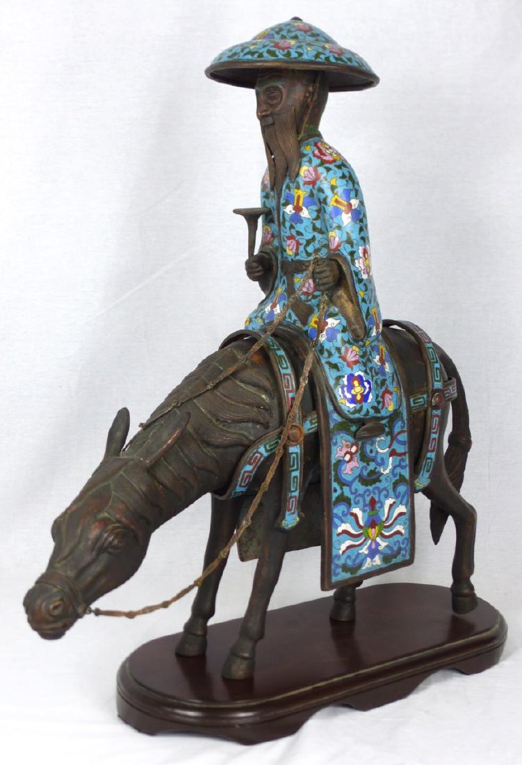 LARGE CHINESE CLOISONNE MAN ON DONKEY SCULPTURE (1 of 8)