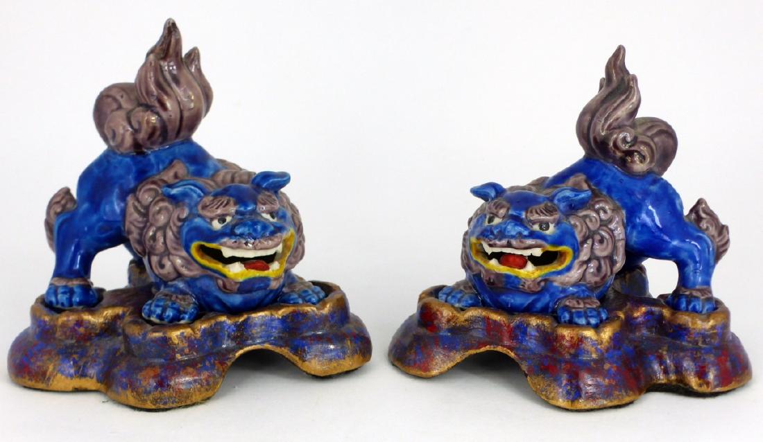 PR CHINESE BLUE GLAZED PORCELAIN FOO DOGS (1 of 4)