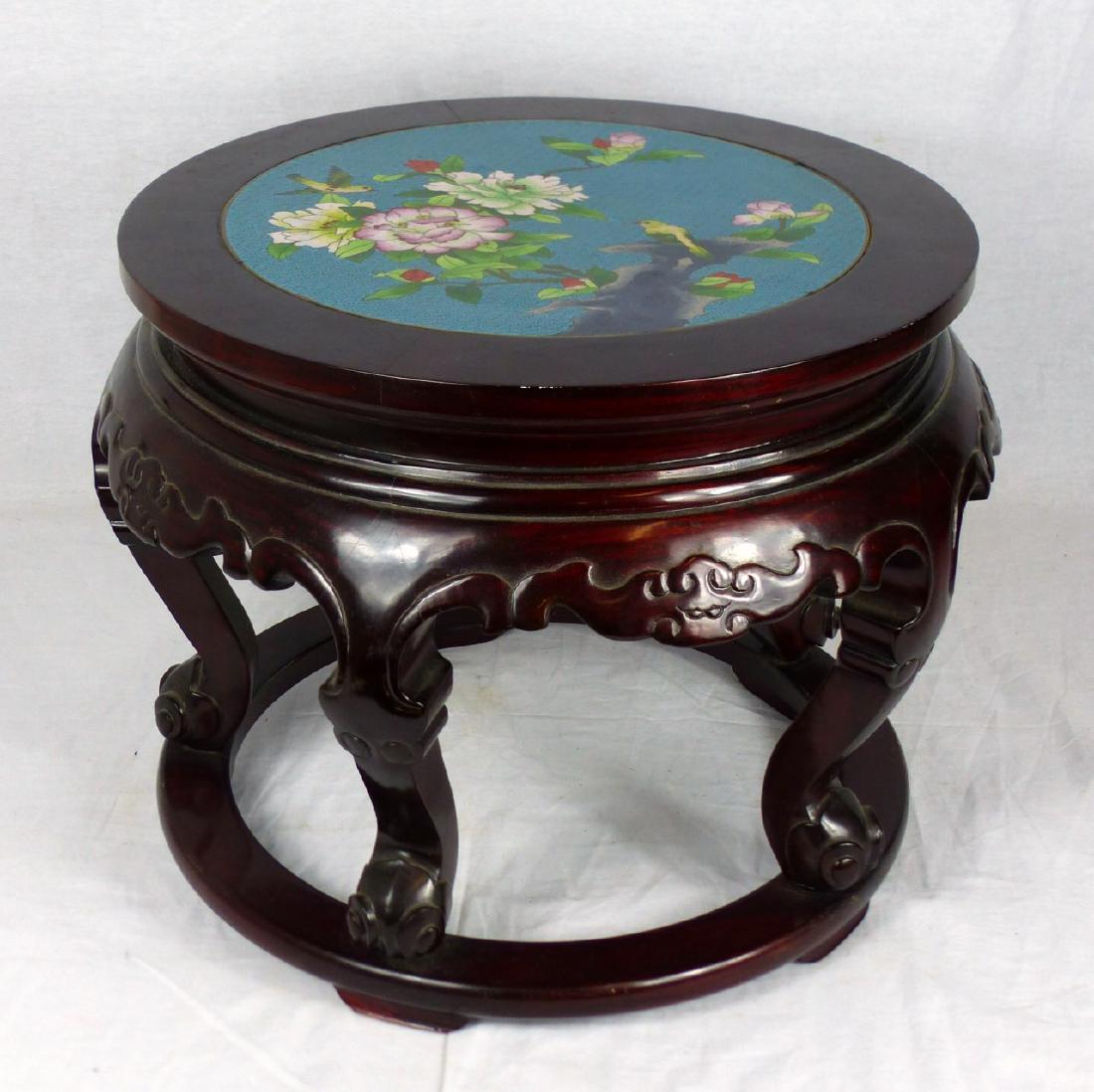 CHINESE CLOISONNE INLAID HARDWOOD STOOL (1 of 4)