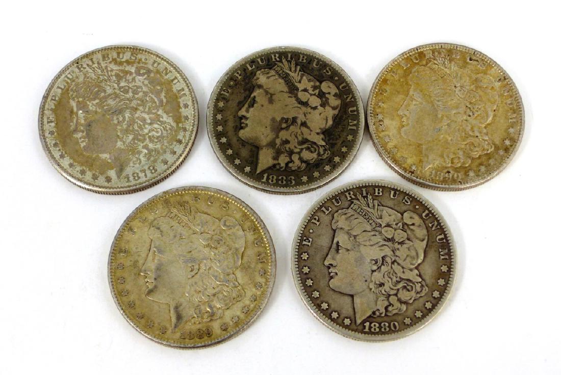 5pc AMERICAN SILVER MORGAN DOLLARS 1878-1890 (1 of 2)