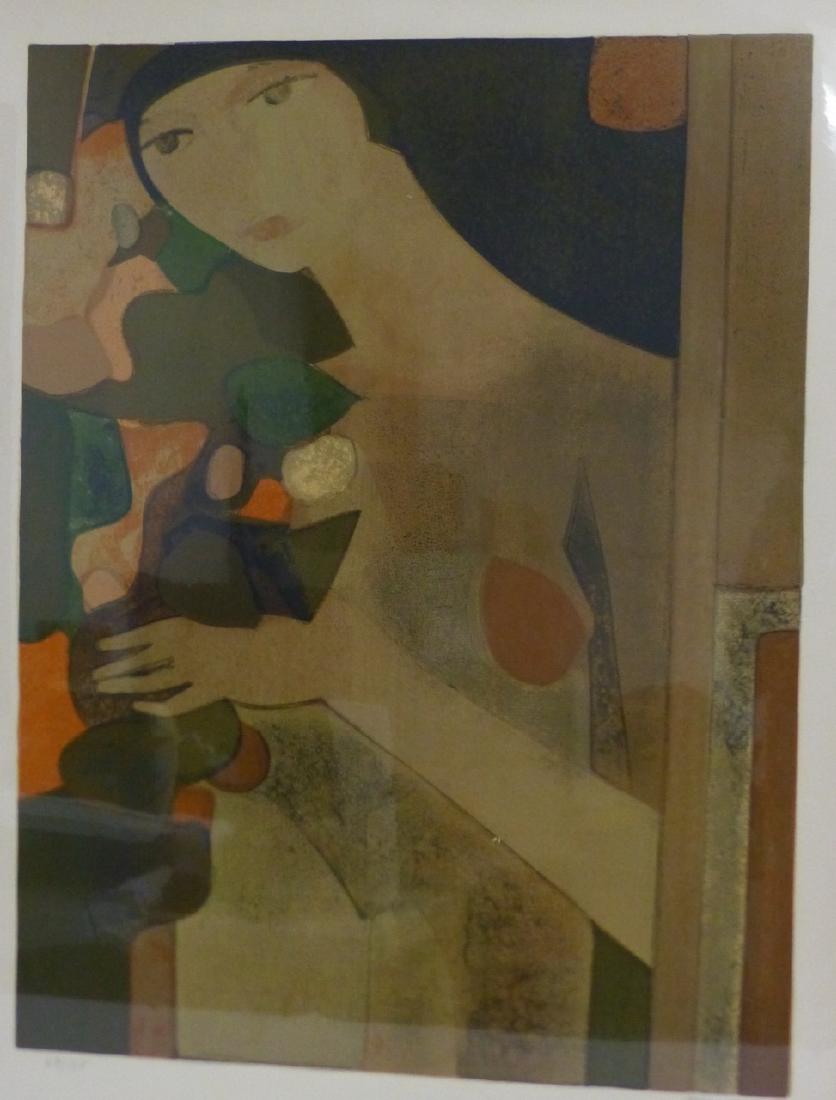 ANDRE MINAUX 'CARIATIDE' LITHOGRAPH SIGNED: Andre Minaux (French 1923-1986) color lithograph titled 'Cariatide'. Pencil signed lower right and numbered 68/125 lower left. Measures 29 1/2" (74.8cm) x 22 1/4" (56.5cm).