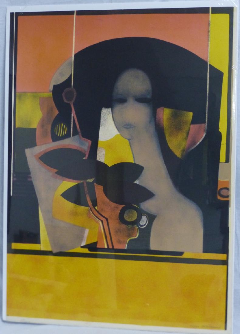 ANDRE MINAUX LITHOGRAPH SIGNED: Andre Minaux (French 1923-1986) color lithograph depicting a portrait of a woman'. Pencil signed and numbered 34/50 lower right. Measures 30 3/4" (78cm) x 22 1/4" (56.5cm).