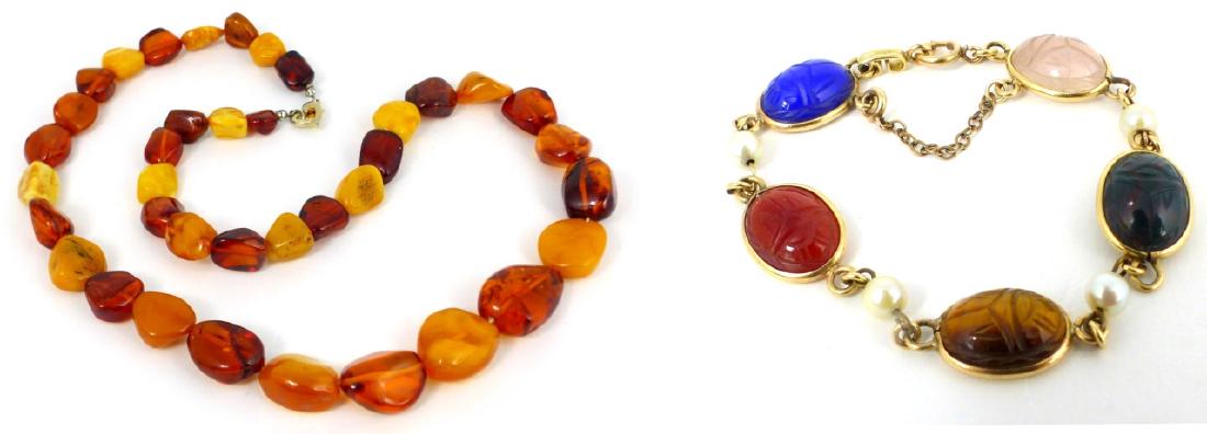 2pc SCARAB BRACELET & FAUX AMBER BEADED NECKLACE (1 of 9)