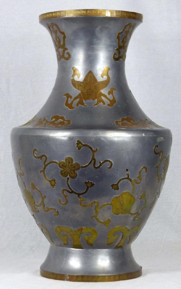 LARGE CHINESE PEWTER & BRASS VASE