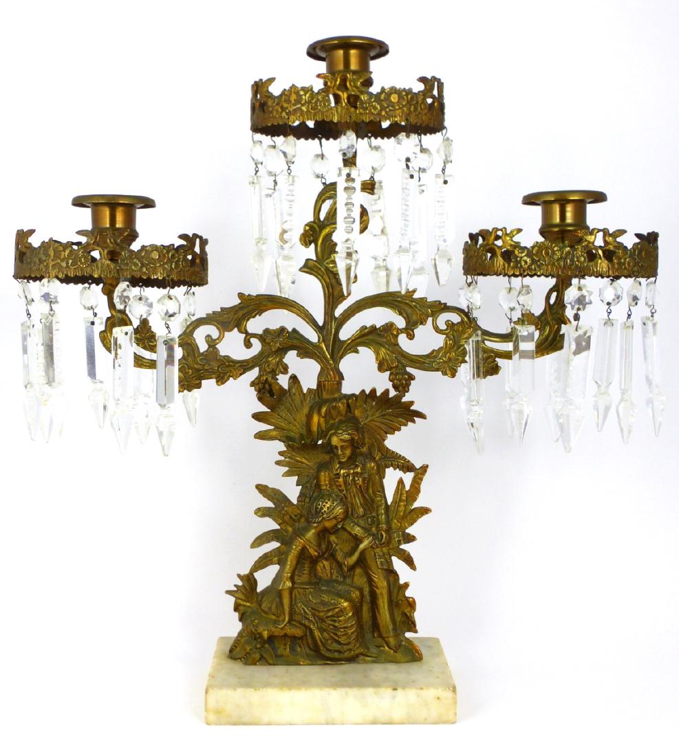 VICTORIAN BRASS FIGURAL CANDELABRUM w LUSTERS (1 of 9)
