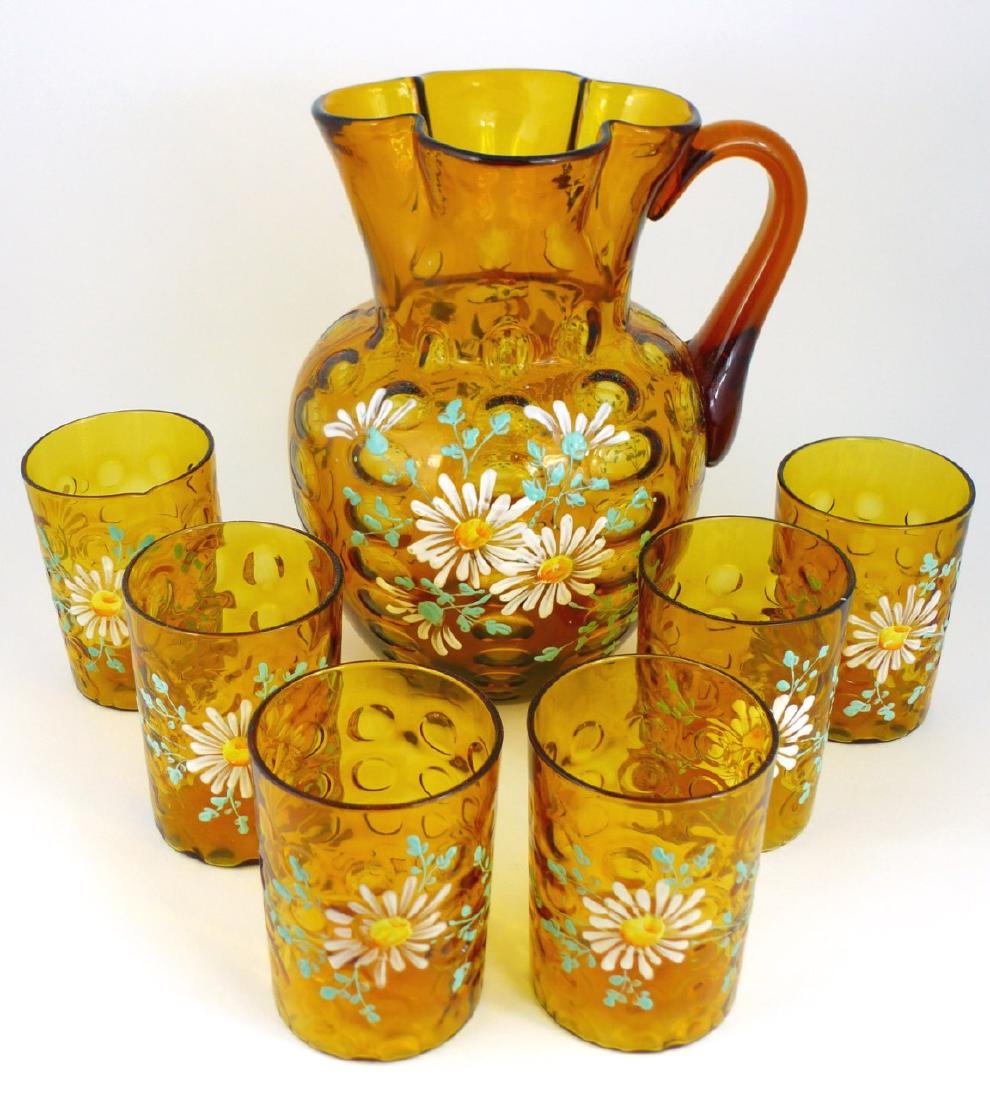 7pc COINSPOT AMBER GLASS WATER PITCHER & TUMBLERS (1 of 4)