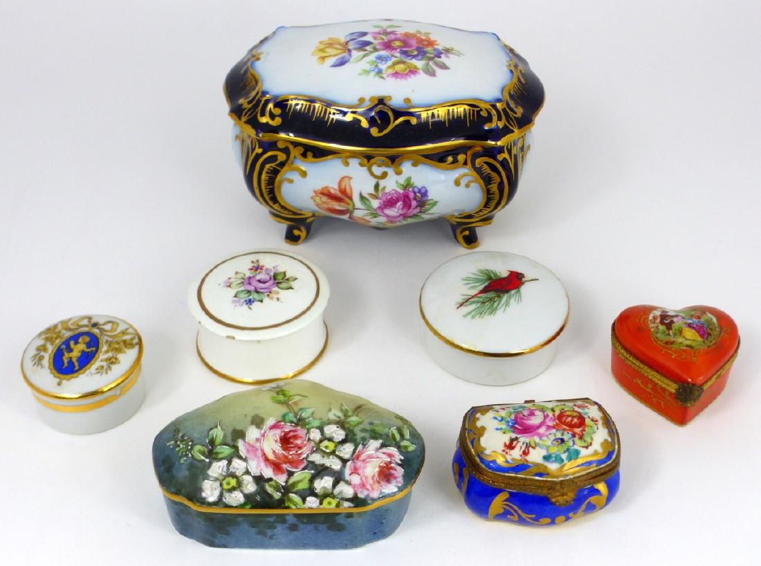 7pc PORCELAIN TRINKET BOXES INCLUDING LIMOGES (1 of 3)
