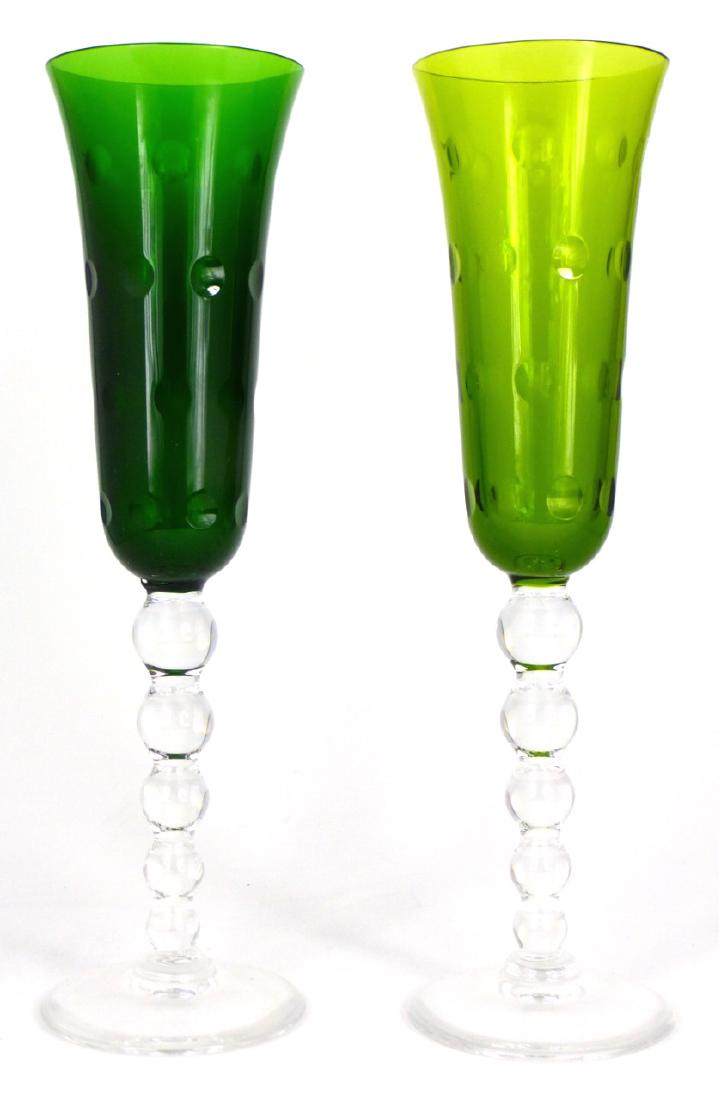 2pc ST LOUIS CRYSTAL 'BUBBLES' FLUTED CHAMPAGNES (1 of 3)