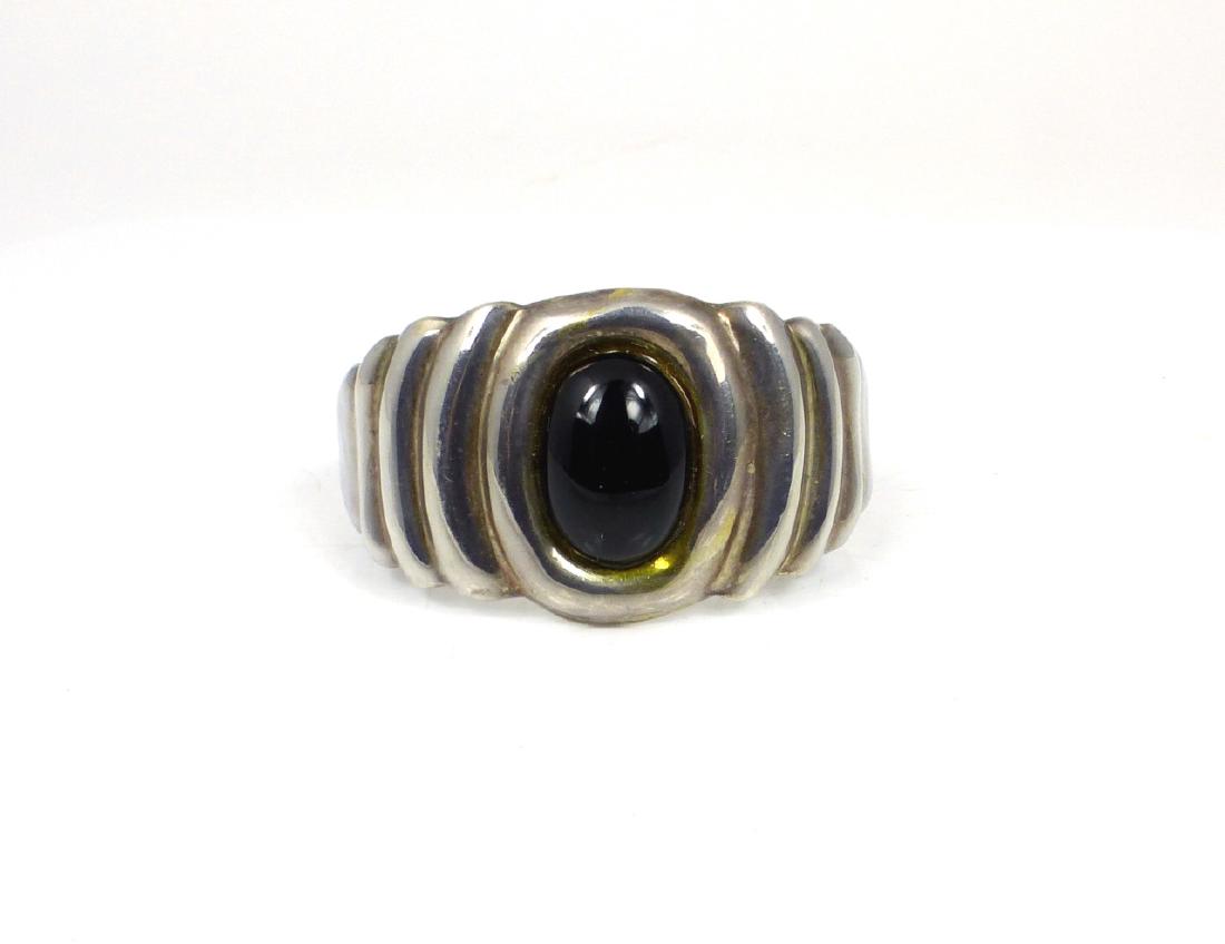 TAXCO MEXICAN STERLING SILVER CUFF w ONYX CABOCHON (1 of 6)