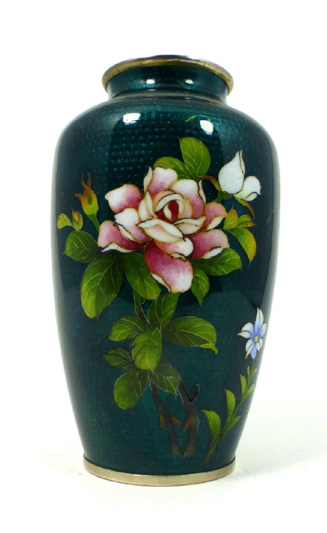 JAPANESE SATO GINBARI GREEN CLOISONNE VASE (1 of 7)