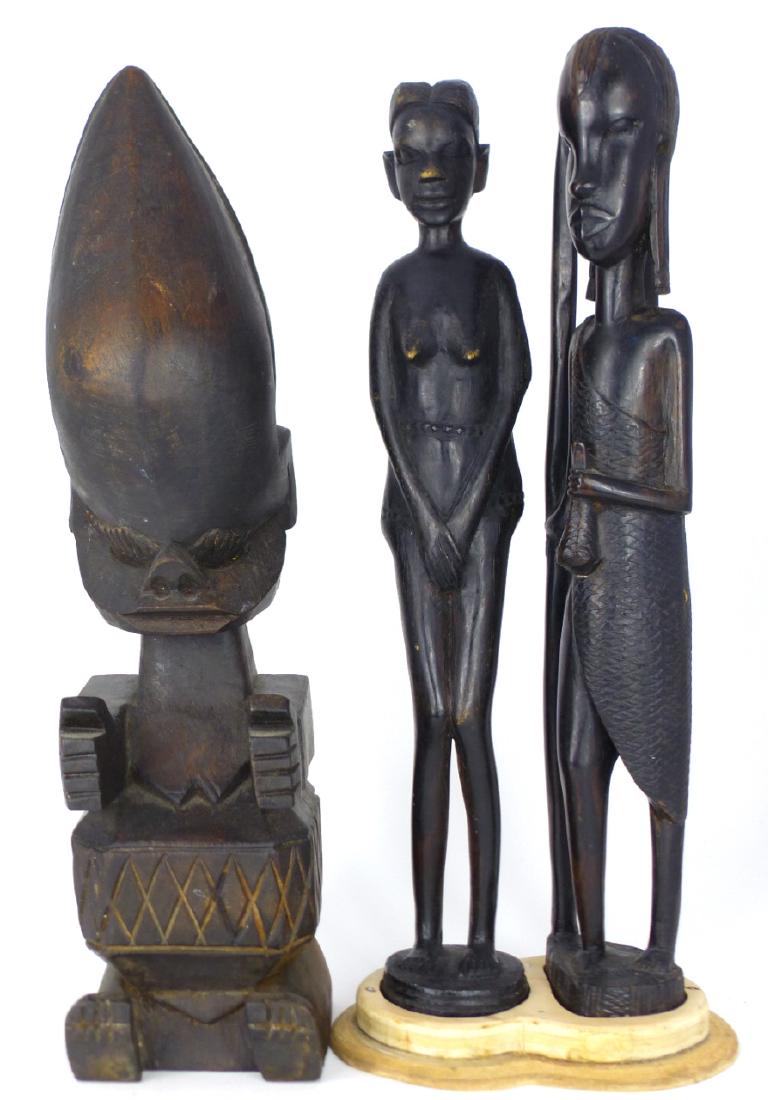 3pc AFRICAN TRIBAL CARVED & EBONIZED WOOD FIGURES (1 of 4)