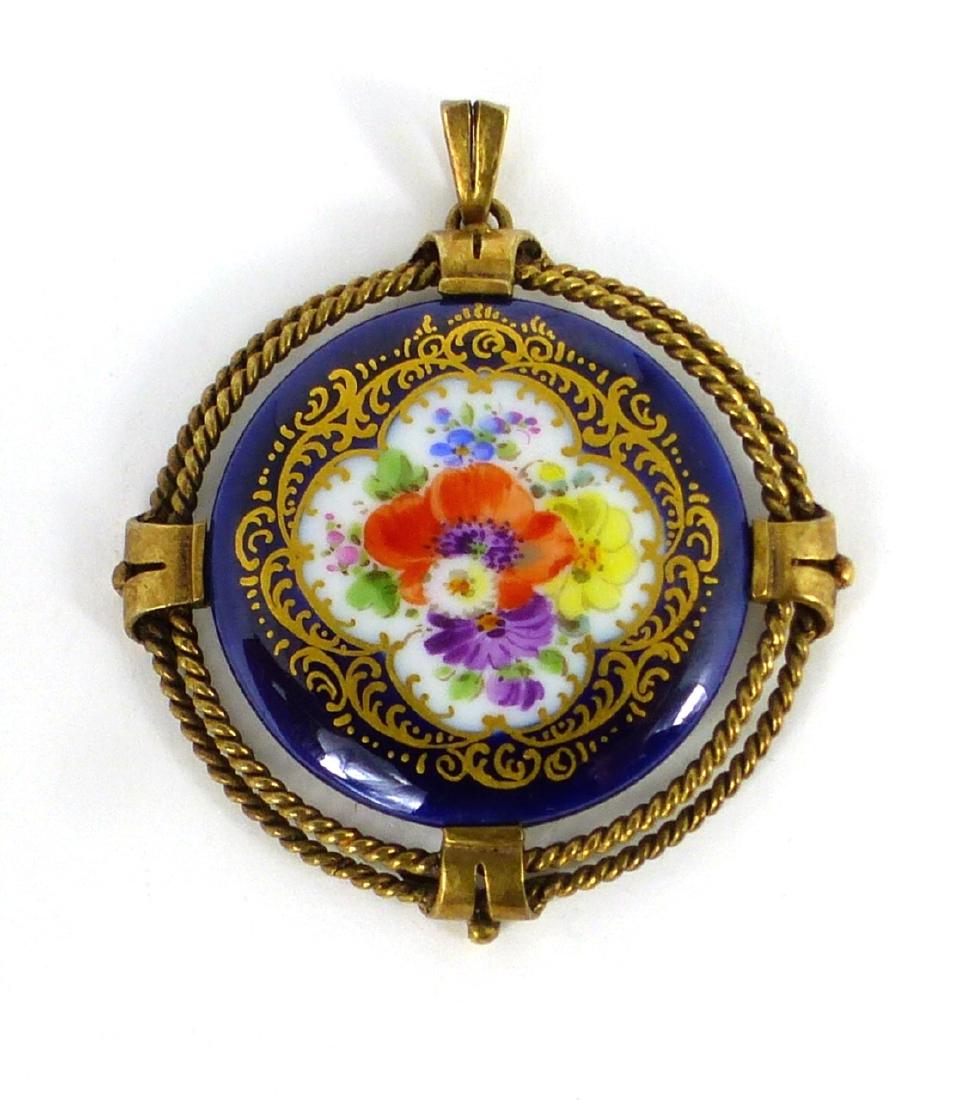 MEISSEN PORCELAIN PENDANT w VERMEIL MOUNT (1 of 3)