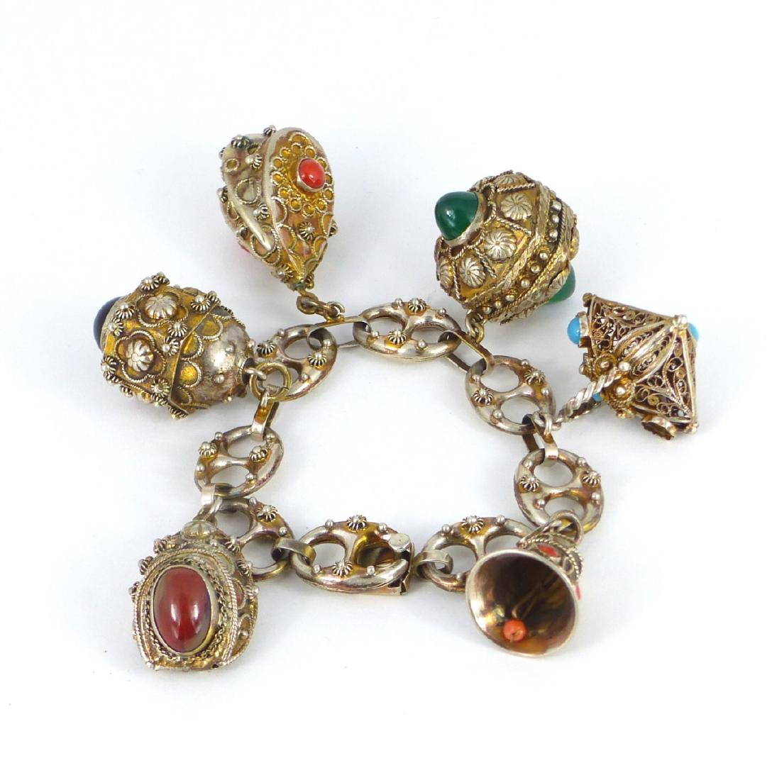 ITALIAN ETRUSCAN 800 SILVER BRACELET w 6 CHARMS (1 of 3)