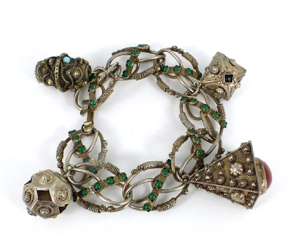 ITALIAN ETRUSCAN 800 SILVER BRACELET w 4 CHARMS (1 of 3)