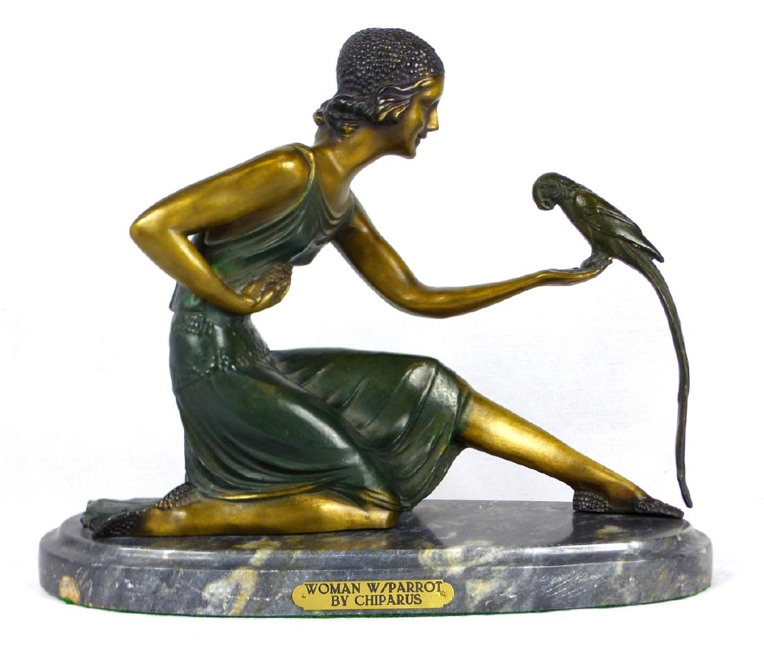 Chiparus 'woman With Parrot' Bronze Sculpture