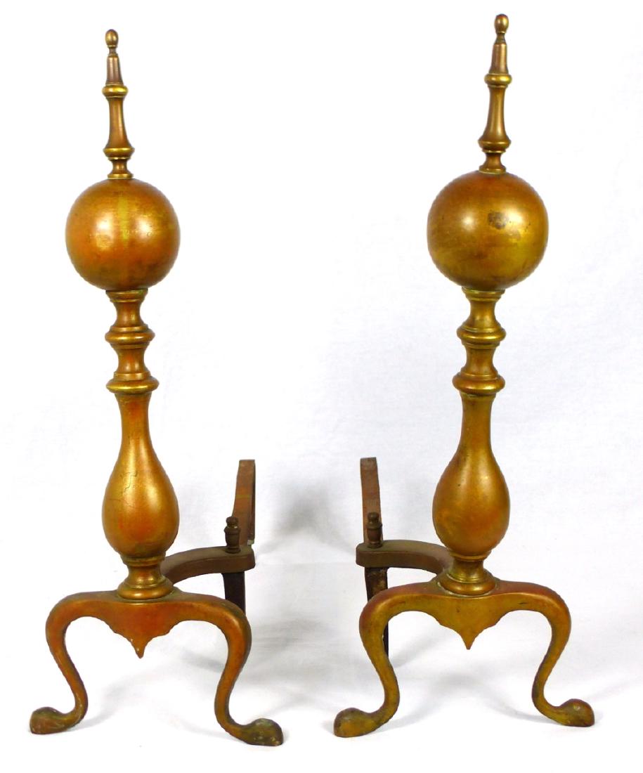 PR BRASS STEEPLE TOP ANDIRONS (1 of 5)