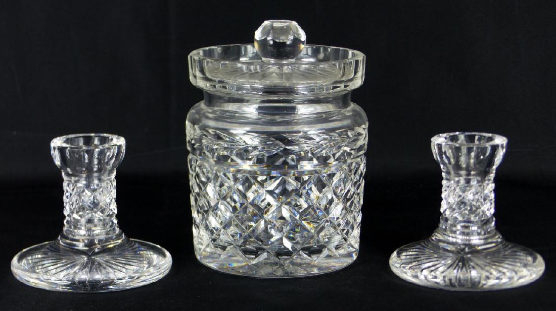 3pc WATERFORD CRYSTAL CANDLE HOLDERS & CANDY JAR (1 of 7)