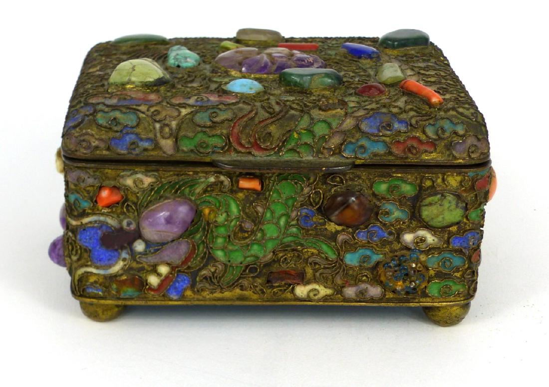CHINESE ENAMELED SEMI-PRECIOUS STONE BOX (1 of 8)