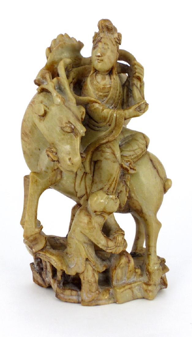 CHINESE CARVED SOAPSTONE SCULPTURE FIGURES & DEER (1 of 8)