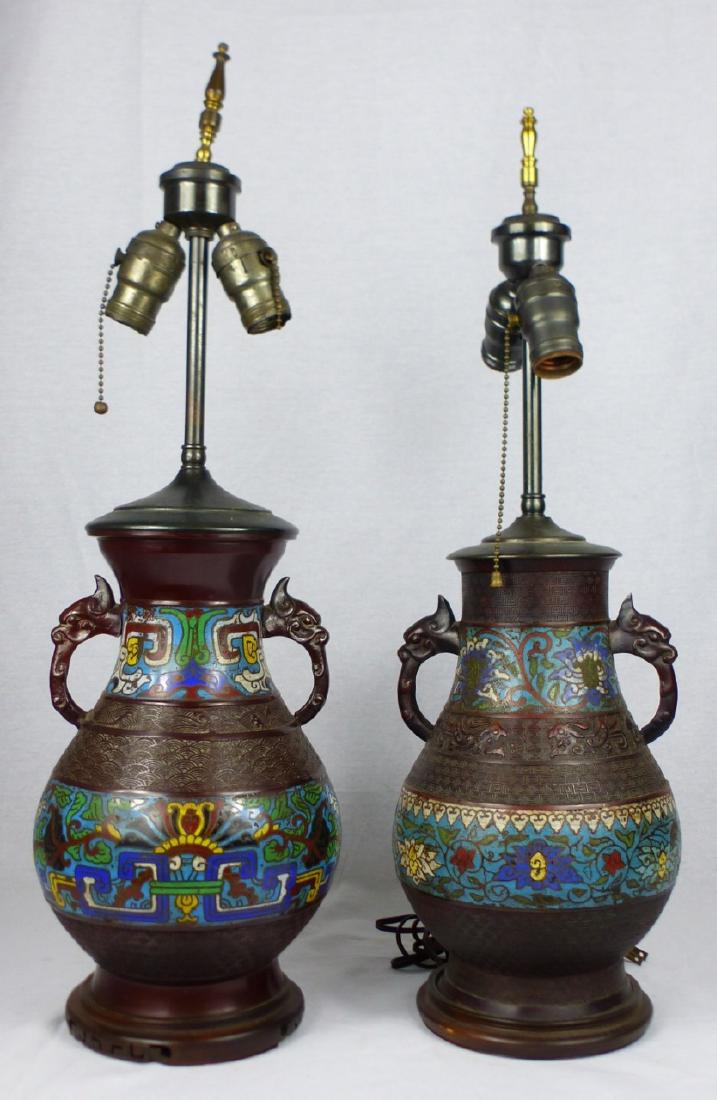 PR JAPANESE CHAMPLEVE ENAMELED VASE LAMPS (1 of 12)