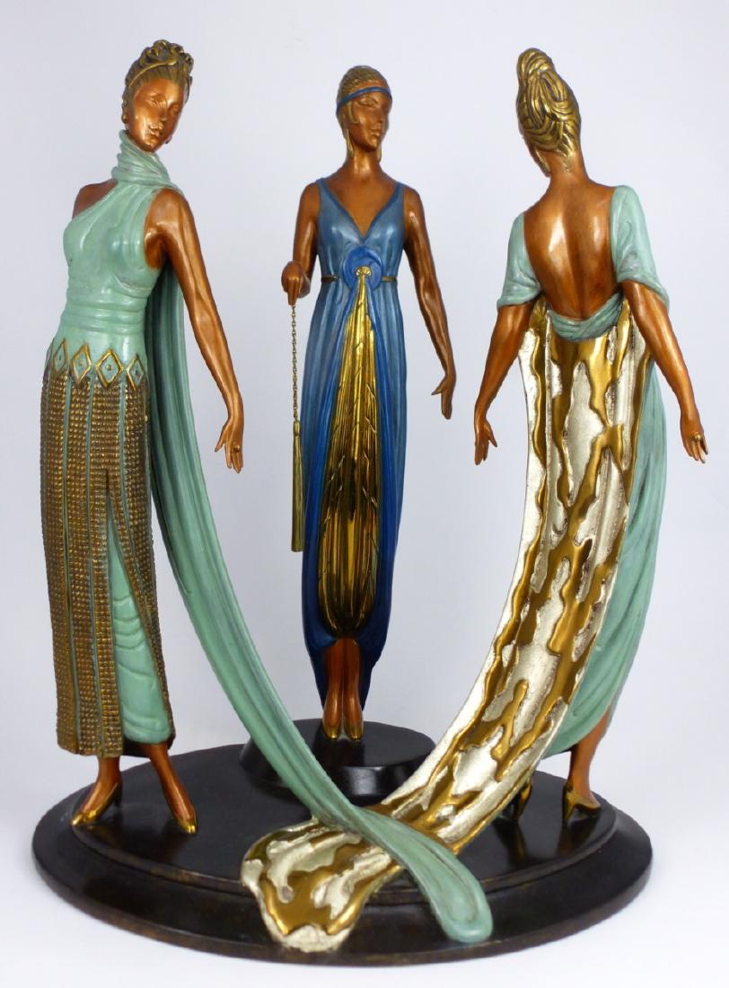 ERTE 'THREE GRACES' BRONZE SCULPTURE: Romain De Tirtoff Erte (Russian. 1892-1990) bronze sculpture titled 'The Three Graces'. Signed to base, numbered 234/375, inscribed JM Fine Art Acquisitions and dated 1987. Measures 15 1/2" (39.3cm) h