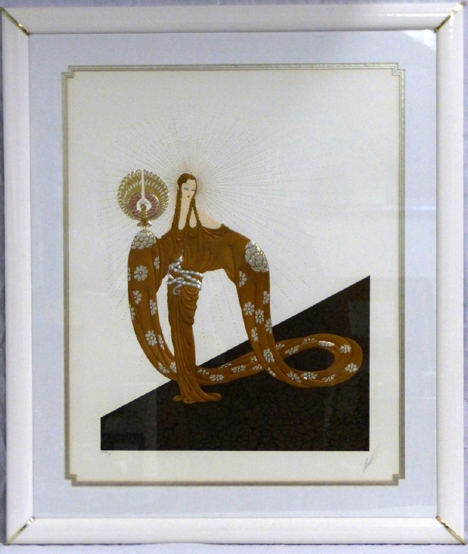 ERTE 'WISDOM' EMBOSSED SERIGRAPH ARTIST PROOF: Romain De Tirtoff Erte (Russian. 1892-1990) embossed serigraph with foil stamping titled 'Wisdom' from the Celestial Virtues Suite. Pencil signed lower right and numbered AP 49/75 lower left. Measures