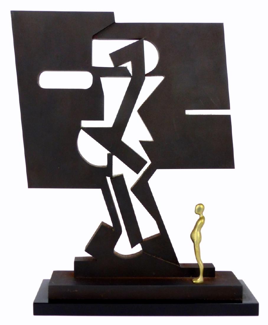 ERNEST TROVA 'TRISTIAN GOX' BRONZE SCULPTURE: Ernest Trova (American, 1927-2009) bronze and steel sculpture with black oxide patination. Titled 'F.M. Gox (Tristan Gox)' 1976. Signed E. Trova, titled, numbered 53/125, inscribed Pace Editions and n