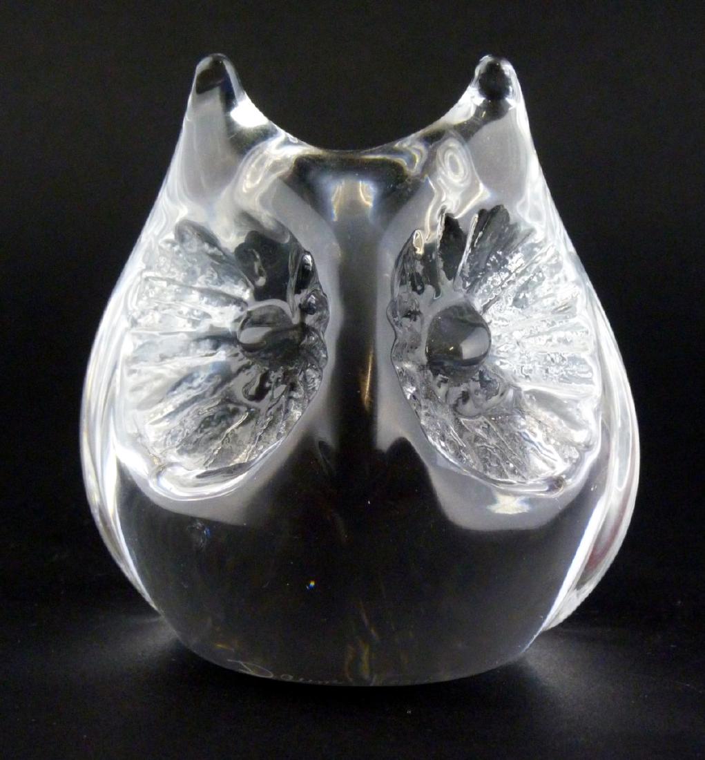 DAUM CRYSTAL OWL SCULPTURE: Daum France crystal sculpture in the form of an owl. Marked to side of base. Measures 3 1/2" (8.8cm) height.