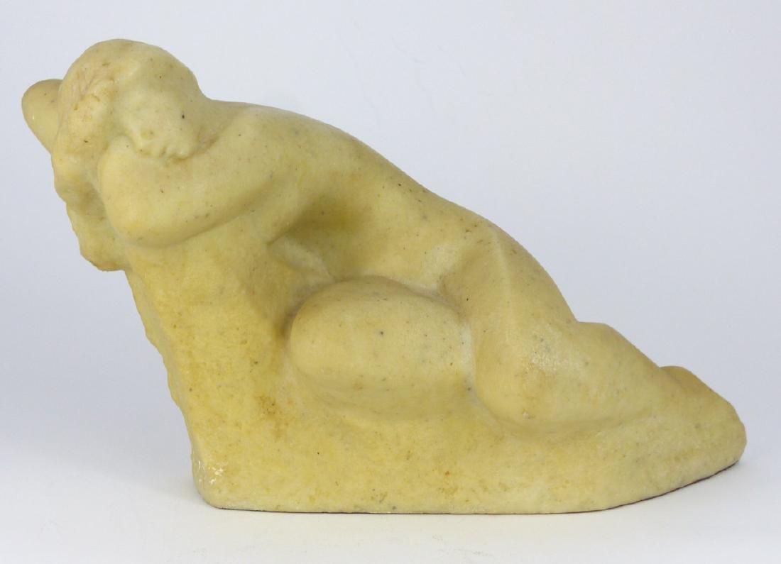 VINCENT GLINSKY RECLINING NUDE SCULPTURE: Vincent Glinsky (American, 1895-1975) sculpture of a reclining nude woman. Signed to sideof base. Measures 11" (28cm) length.