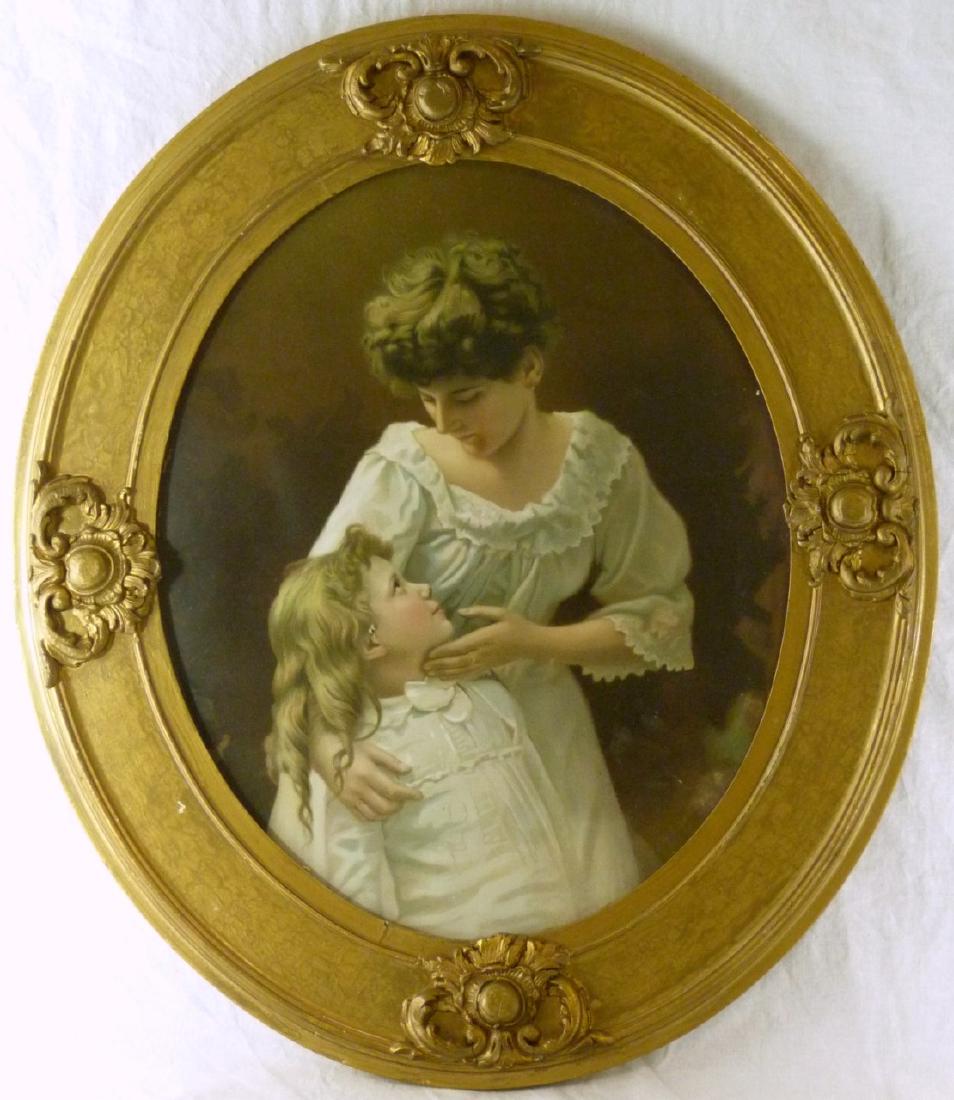 4pc ANTIQUE PORTRAIT PRINTS IN GILT FRAMES: Four antique portrait prints depicting young women in gold gilt frames. Largest frame measures 22 1/2" (57cm) x 19 1/2" (49.5cm).