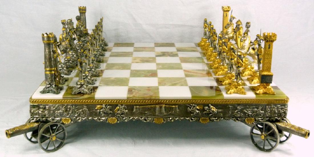 GIUSEPPE VASARI GILT METAL NAPOLEONIC CHESS SET