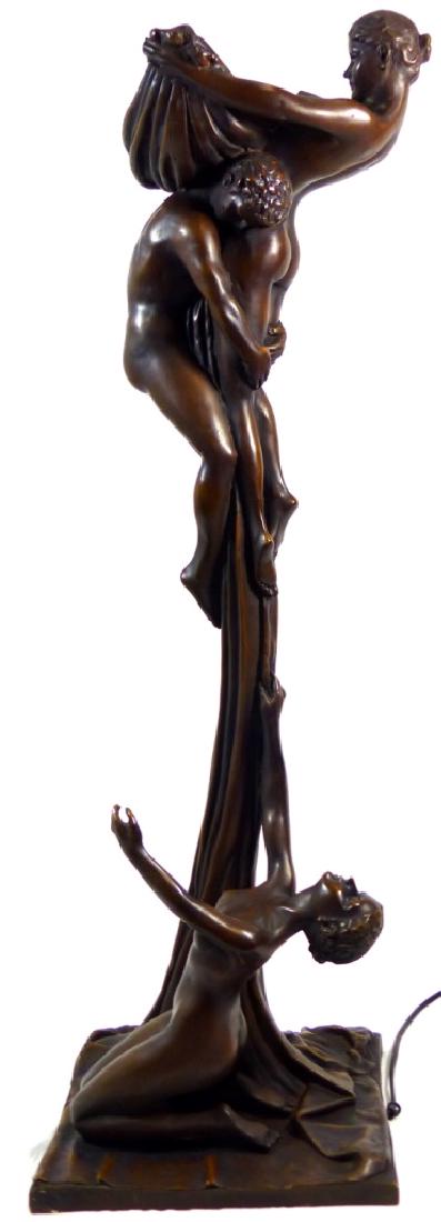 GUSTAVE GURSCHNER AUSTRIAN BRONZE LAMP 32": Gustav Gurschner (Austrian, 1873-1970) nude figural bronze lamp. Signed to base. Measures 31 3/4" (80.7cm) height.
