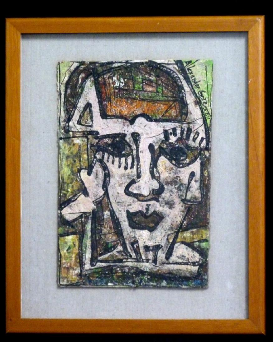 ALEXANDER GORE 'EDGE BOND CONNECTION' OIL ON BOARD: Alexander Gore oil painting on board. Titled 'Edge Bond Connection'. Signed upper right and dated 2011. Certificate of authenticity to verso. Measures 15 1/2" (39.3cm) x 10 1/4" (26cm) + 3 3/4" (9.5cm
