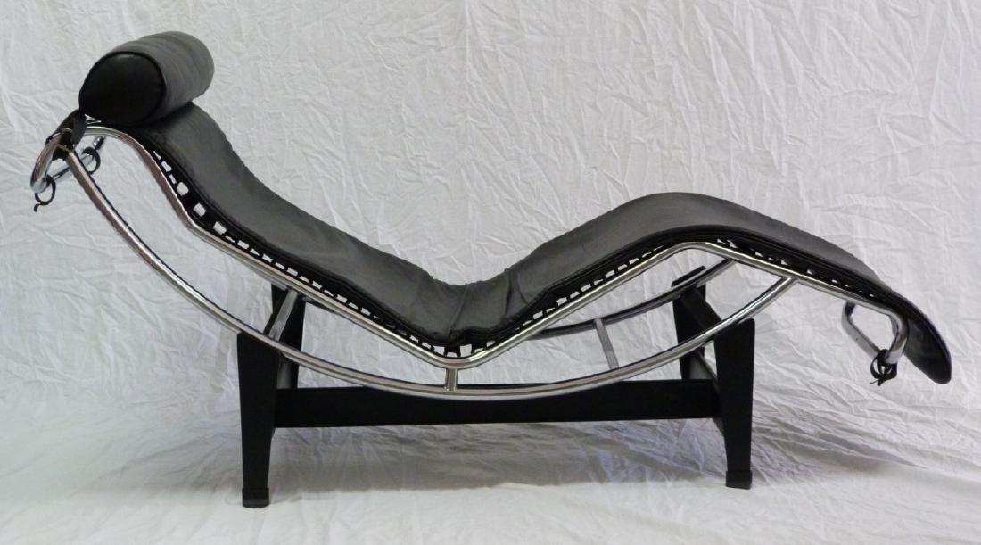 LE CORBUSIER LC4 CHAISE LOUNGE CHAIR SIGNED: Le Corbusier mid-century modern chromed metal and leather chaise lounge chair. Base marked Cassina. Frame marked Cassina LC/4 and numbered 14176. Measures 62" (157.5cm) length x 22" (56cm) width x 29"