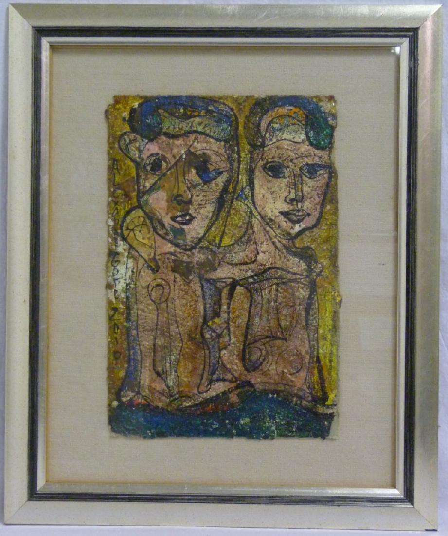 ALEXANDER GORE 'ABSTRACT FIGURES' OIL / CANVAS: Alexander Gore (Russian/American, b. 1958) oil painting on heavy canvas depicting two abstract figures. Signed along left edge and dated 2010. Measures 15 1/4" (38.7cm) x 10 1/4" (26cm) + 4 1/2" (11.3