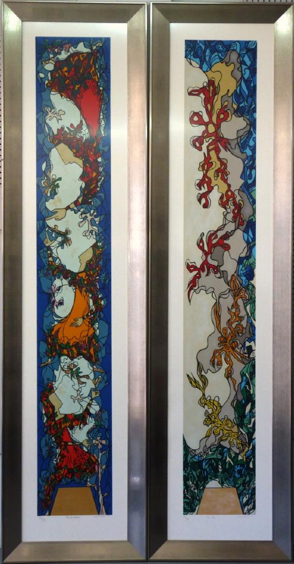 2pc CUNDO BERMUDEZ SERIGRAPHS 7ft 6in: 2 serigraphs by Cundo Bermudez (Cuban/American, 1914-2008) including 'Las Tres Antillas' and 'La Flora'. Each pencil signed lower right, titled lower center and numbered (edition of 50) lower left. Ea