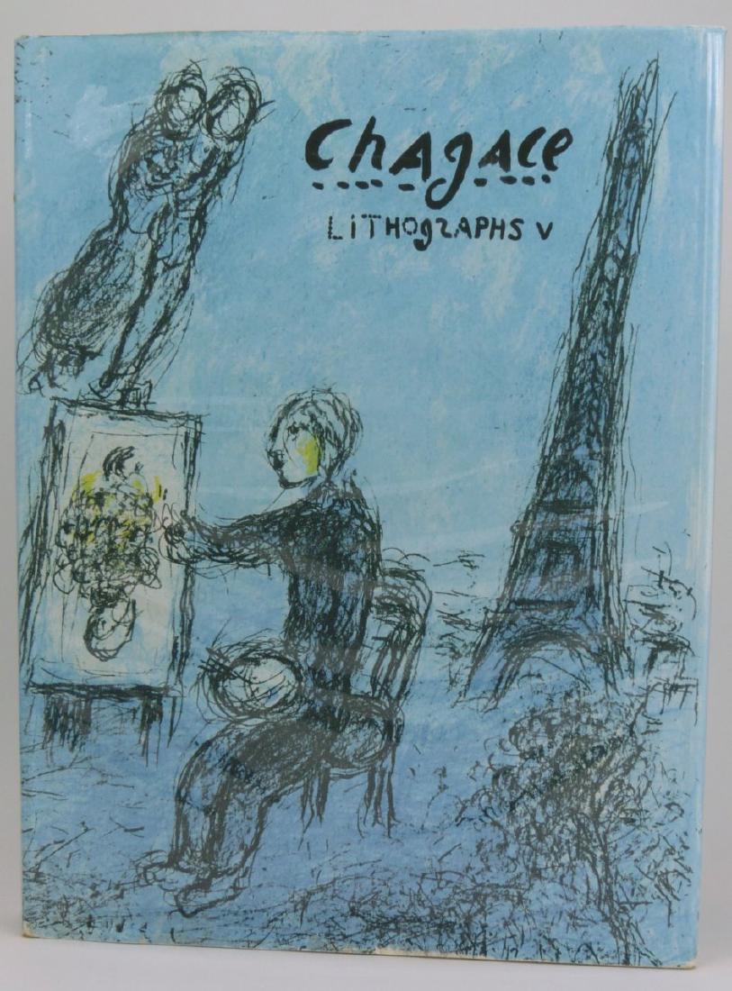 LITHOGRAPHS OF MARC CHAGALL 1974-1979 VOL V BOOK: The Lithographs of Chagall V 1974-1979. New York: Crown Publishers, Inc., 1984. Text by Robert Marteau and Charles Soulier, dust jacket and frontispiece are original lithographs. Beige hard cover, col