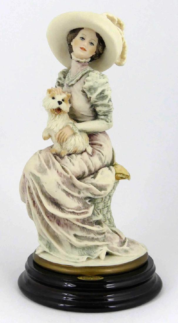 GIUSEPPE ARMANI 'LOLA' FIGURINE w BOX: Giuseppe Armani figure depicting a seated lady with dog. Titled 'Lola'. Signed to base and holds original labels to underside. Includes original box. Figure measures 8 1/4" (21cm) height.